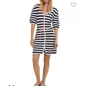 Maje Rosette Marine and Ecru Striped Dress Size 38